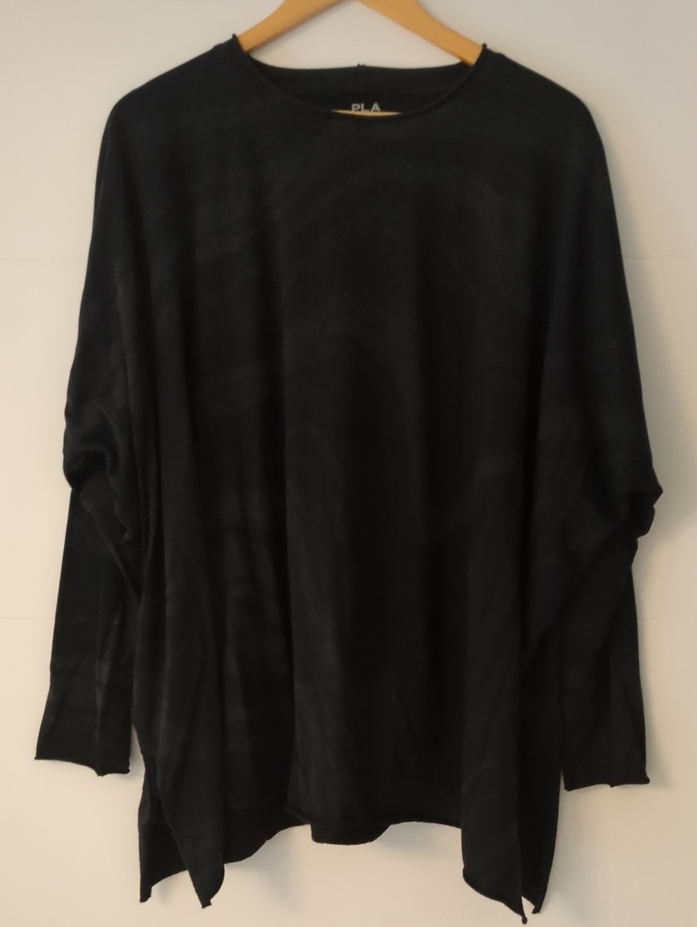 Planet By Lauren G. Women’s Black Long-Sleeve Crew Neck Swing Cotton Boho Top OS